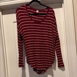 Old Navy Maroon and White Striped Long Sleeve Tee